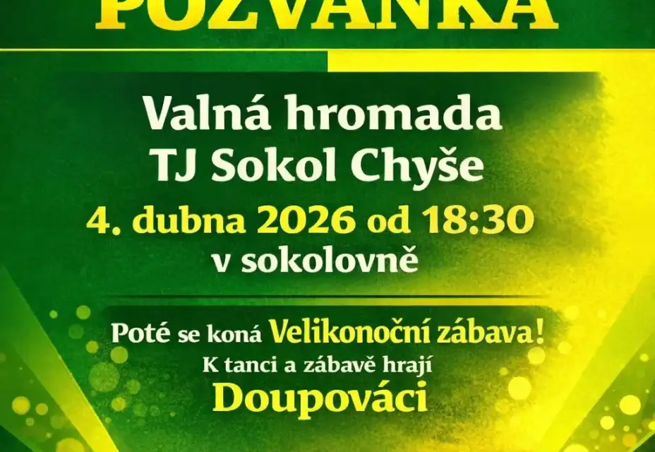 Valná hromada se koná 4.4. od 18:30 v Sokolovně!